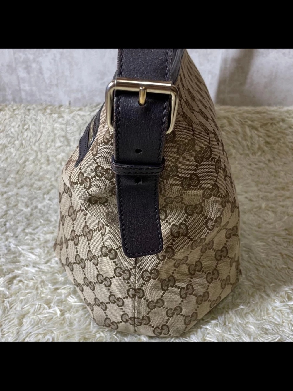 Gucci Beige/Tan GG Monogram Crossbody Bag with Dark Brown Trim - Picture 4 of 16